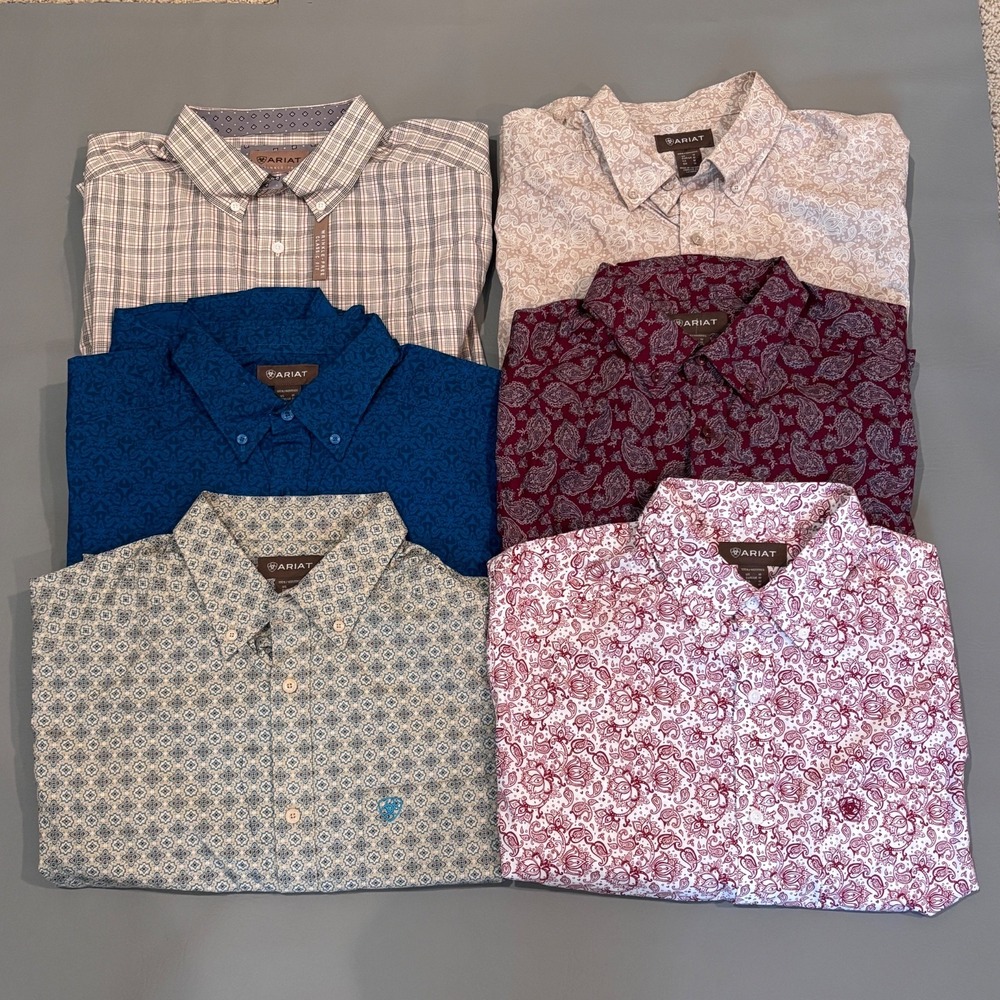 Ariat Men's Medium Shirt Long Sleeve 100% Cotton Button Front NWOT Lot of 6